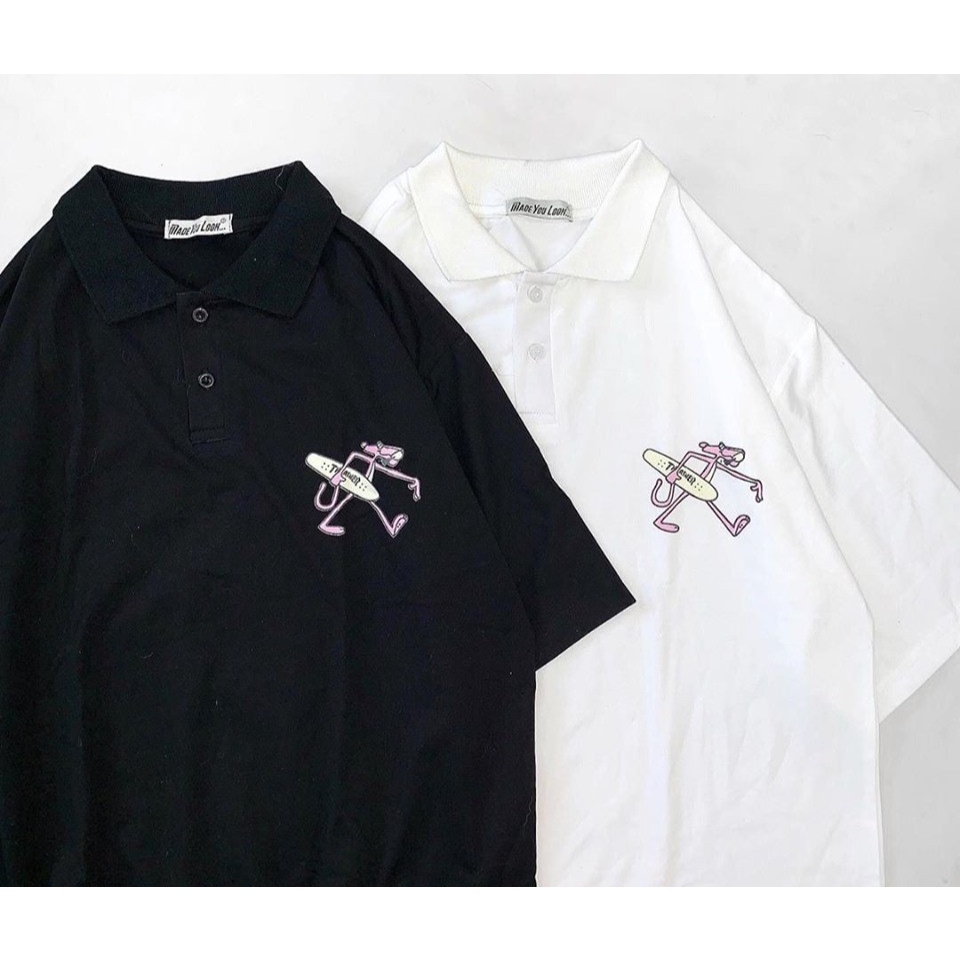 Áo Thun Polo Có Cổ Form Rộng In Hình Chú Báo Hồng Chạy Hot Chất Cotton Mềm Mát  Trẻ Trung Phá Cách Thanh Lịch  TTQ0264