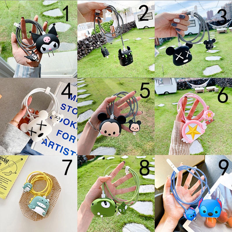 Bộ phụ kiện bảo vệ hoàn toàn mới Cáp sạc 20W 18W cho iphone 11 pro max 12 mini 13 pro vỏ sạc hoạt hình silicon dễ thương dây sạc ip dây bộ sạc iphone