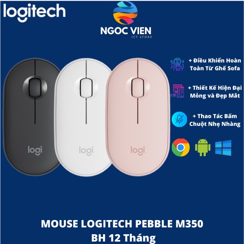 [Hỏa Tốc - HCM] Chuột Không Dây Logitech Pebble M350 - Kết nối Bluetooth/Đầu Thu 2.4 GHz | Chính Hãng | Bảo Hành 12TH