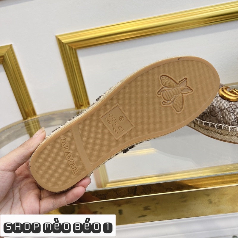 Giày slip on guci tag đồng hoạ tiết đế cói fullbox