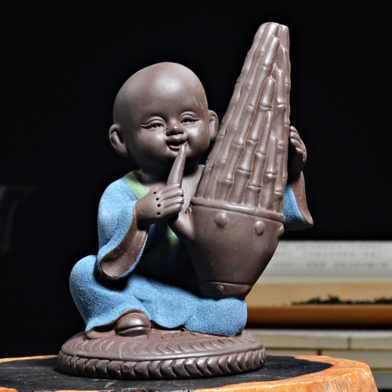 Tượng gôm đánh đàn, thổi sáo, đánh trống, kéo nhị ca hát- tượng gốm tử sa trang trí nhà của bàn trà tiểu cảnh phối lán