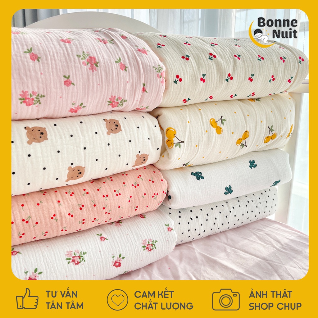 Chăn xô Muslin chần bông organic Bonne Nuit nhiều hoạ tiết cho bé