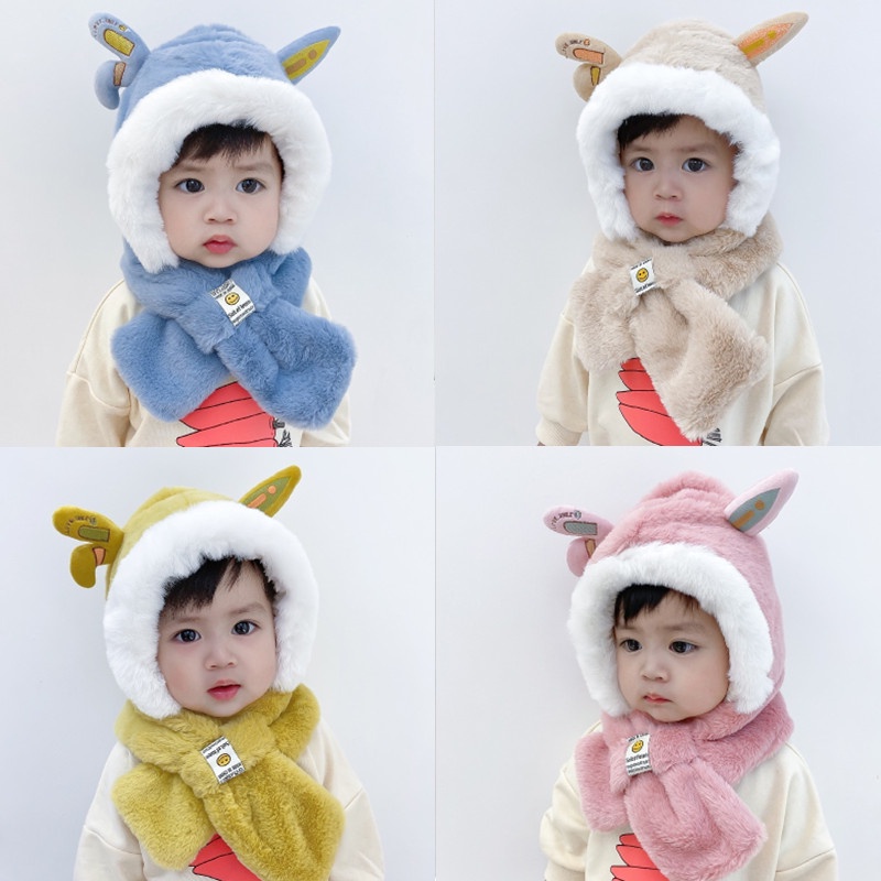 Mũ trùm đầu kèm khăn choàng cổ họa tiết hoạt hình dễ thương