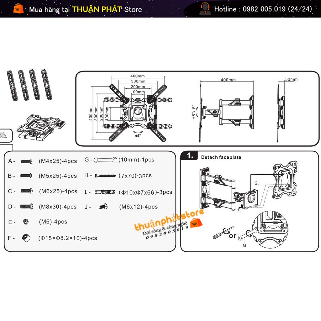 Giá Treo Tivi Xoay Đa Năng NB P4 32 - 55 inch - Giá Treo Tivi Góc Tường - Chính Hãng NorthBayou