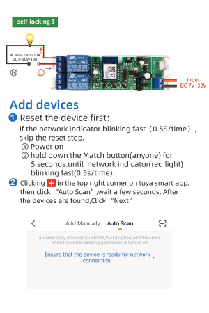 Pcbfun Mô-đun công tắc thông minh Tuya USB 5V/ DC7-32V cho nhà ở tự khóa 433mhz 2 kênh wifi điều khiển từ xa 3 chế độ