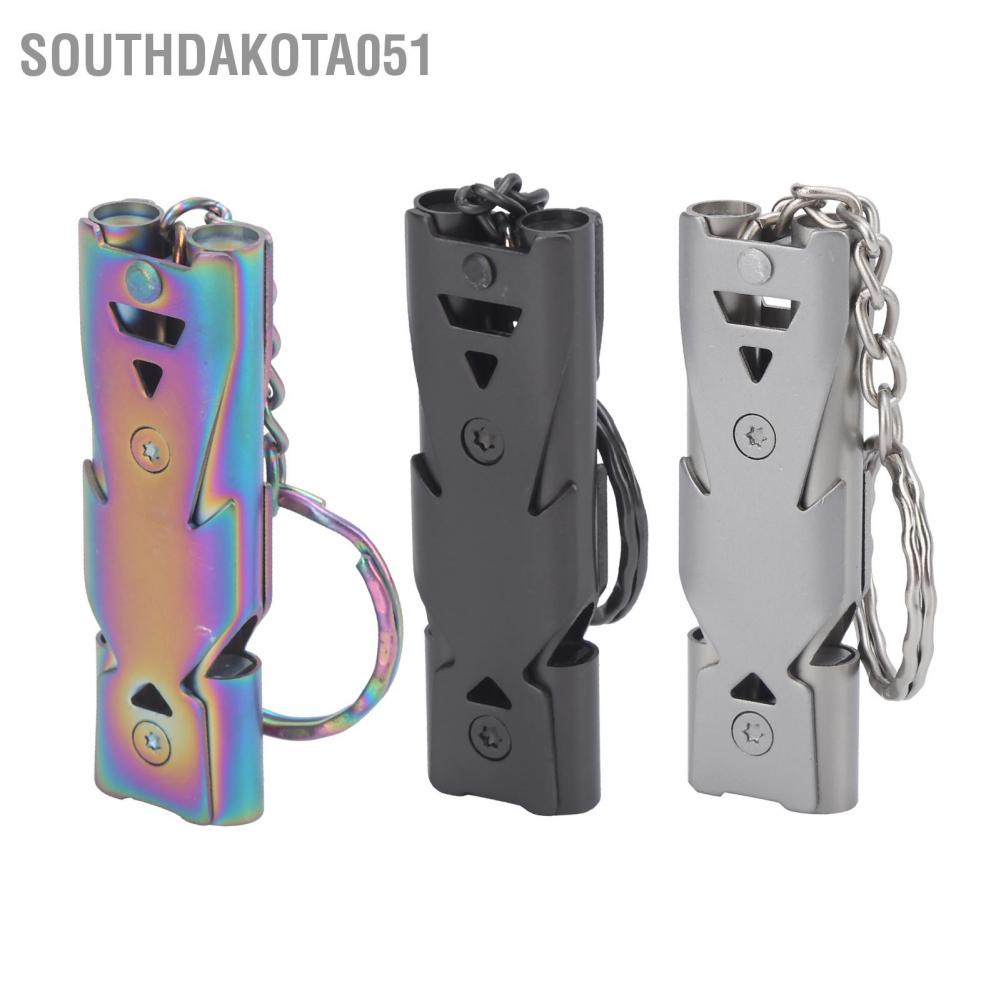 Southdakota051 Outdoor Survival Whistle with Keychain Stainless Steel Double Tubes Safety