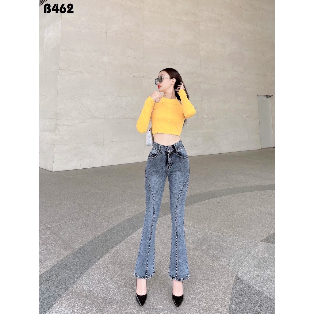 Quần jean nữ loe xám đen hai nít gân co giãn dày dặn B462