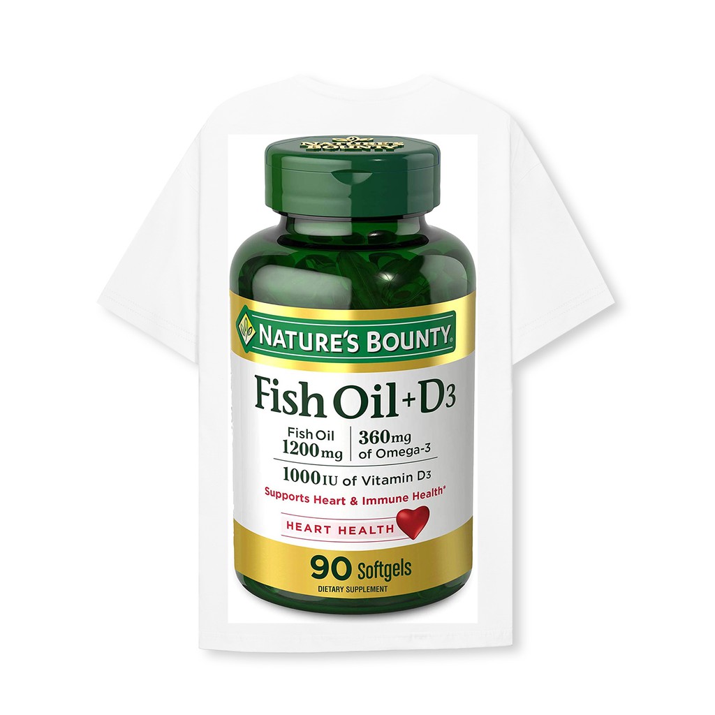 Nature's Bounty 1200mg Fish Oil 360mg Omega 3 1000IU Vitamin D3 90v (áo thun)