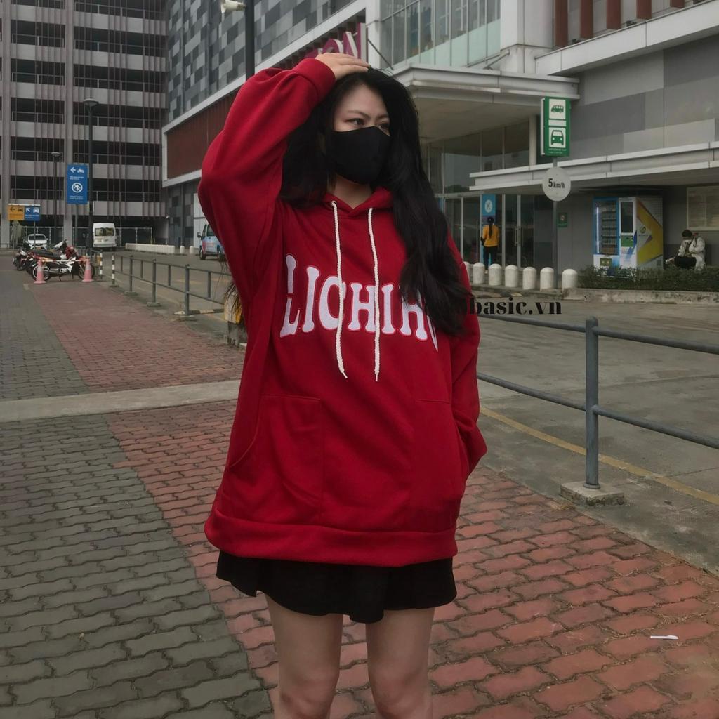 Áo hoodie tay phồng unisex form rộng Sobasic vải nỉ bông thiết kế 3 túi thêu chữ Lichiho