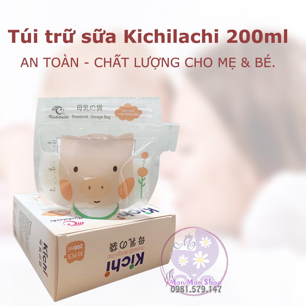 Túi trữ sữa, đựng sữa mẹ Kichilachi 200ml, có vòi rót BPA free thương hiệu Nhật Bản  (Hộp 32 túi )