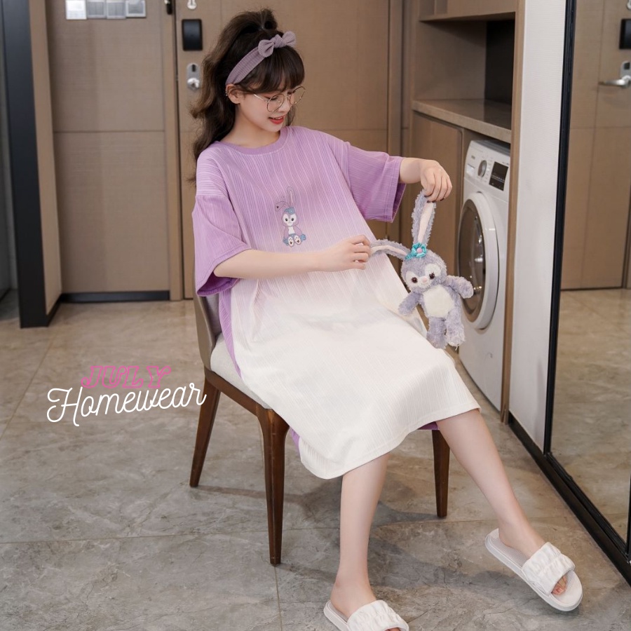 Váy ngủ ngắn tay phong cách Hàn Quốc, Váy xuông dài cotton , đồ mặc ở nhà dễ thương JULY HOMEWEAR