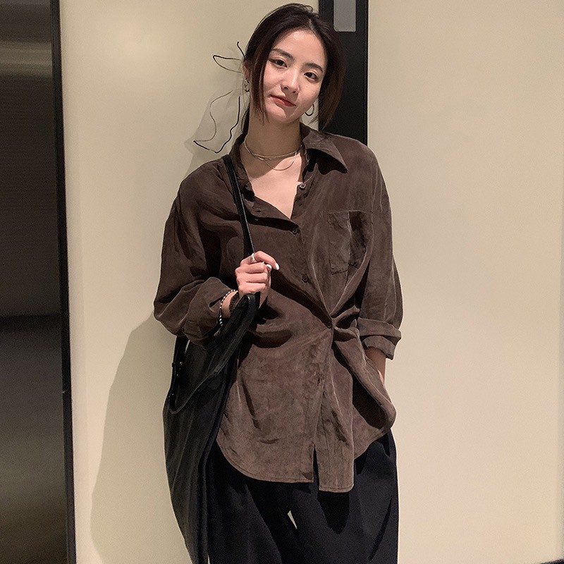 Áo sơ mi nhung tăm mặc 2 kiểu (Ảnh thật)