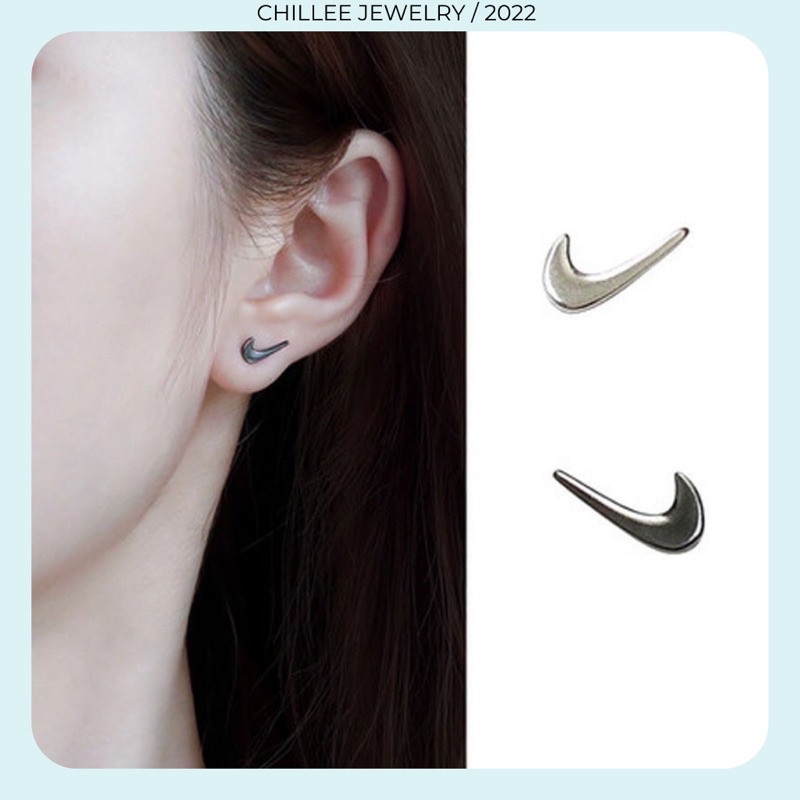 Khuyên tai bạc 925 nam nữ Unisex thể thao logo CHILLEE [KT-073|074]