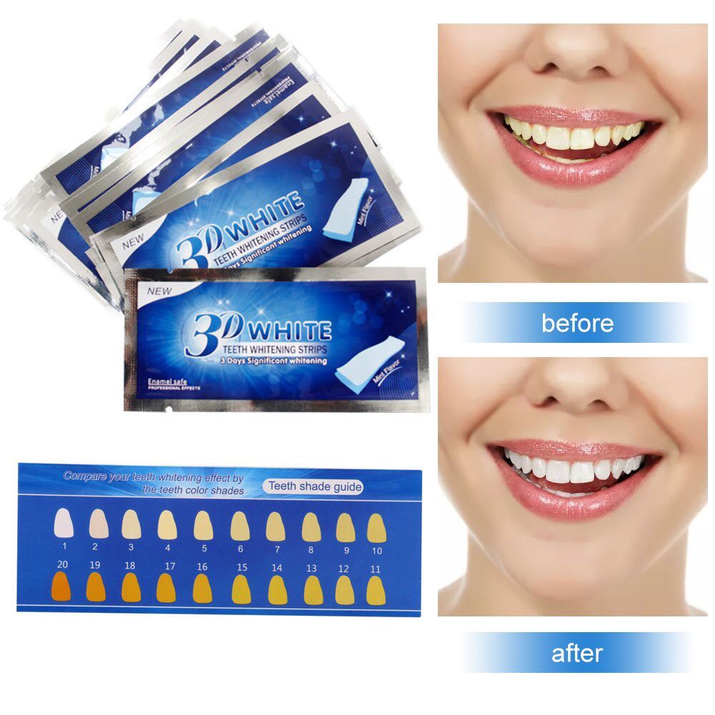 Hộp 7 Gói 2 miếng dán trắng răng tiện lợi 3D White Teeth Whitening Strips