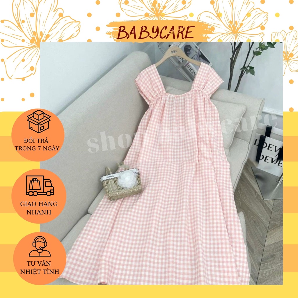 VÁY BẦU 2 DÂY BẢN TO CHẤT THÔ HÀN XỐP KẺ CARO-ĐẦM BẦU MÙA HÈ CHẤT MÁT NHIỀU MÀU