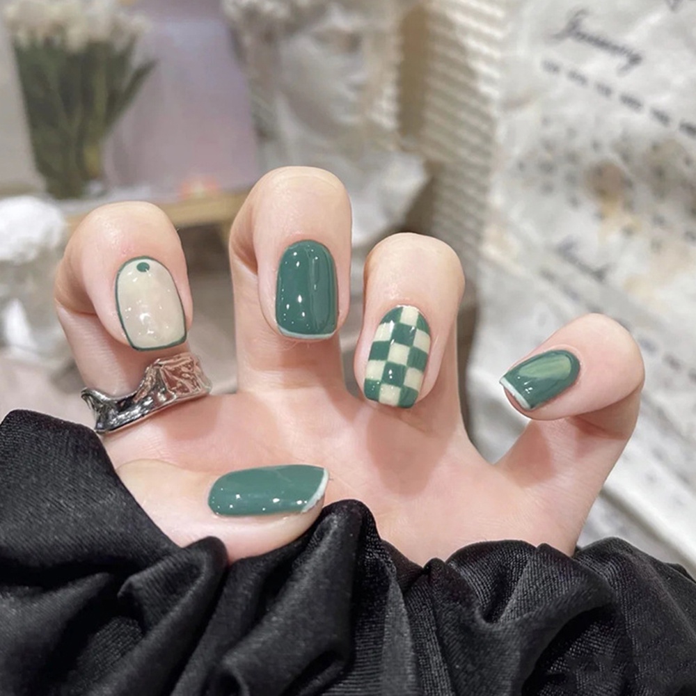 1197 bộ móng tay giả set móng giả trong suốt móng tay giả đính nơ móng tay giả dài vuông set 24 móng tay giả móng giả thiết kế   bàn cờ