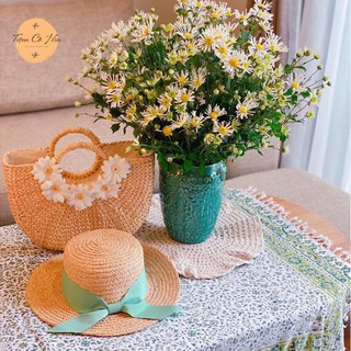 Túi cói xách tay lục bình bán nguyệt vintage thích hợp du lịch, chụp ảnh