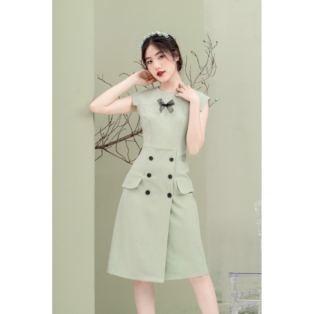 [Mã FAMALLT5 giảm 15% đơn 150k] RẬP - Đầm Xanh Tay Lững Đính Ruy Băng Trước Ngực - MINT 06 | BigBuy360 - bigbuy360.vn