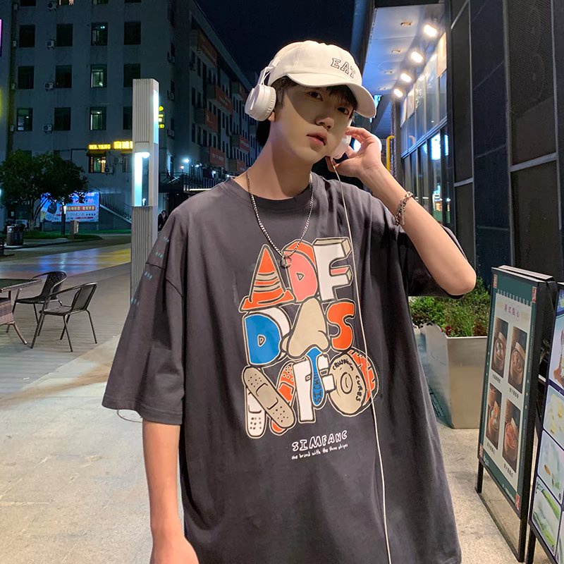 Áo Thun Tay Ngắn Dáng Rộng In Chữ Phong Cách Hip Hop Hàn Quốc Thời Trang Mùa Hè Cho Nam Size M-8XL