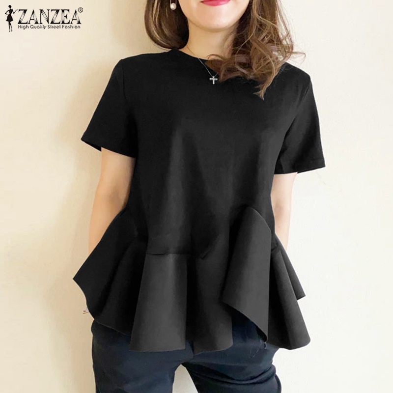 Áo tay ngắn ZANZEA cổ tròn vạt lệch thời trang cho nữ