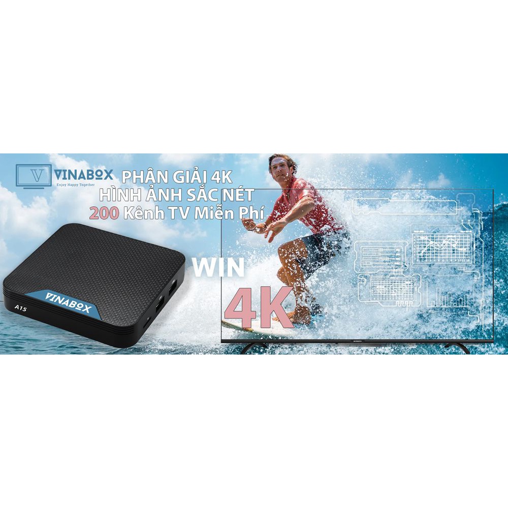 TV Box Vinabox A15 phiên bản 2021, chip H313, Android 10 mới nhất, miễn phí kho phim HD Play and VTV Cab bản quyền