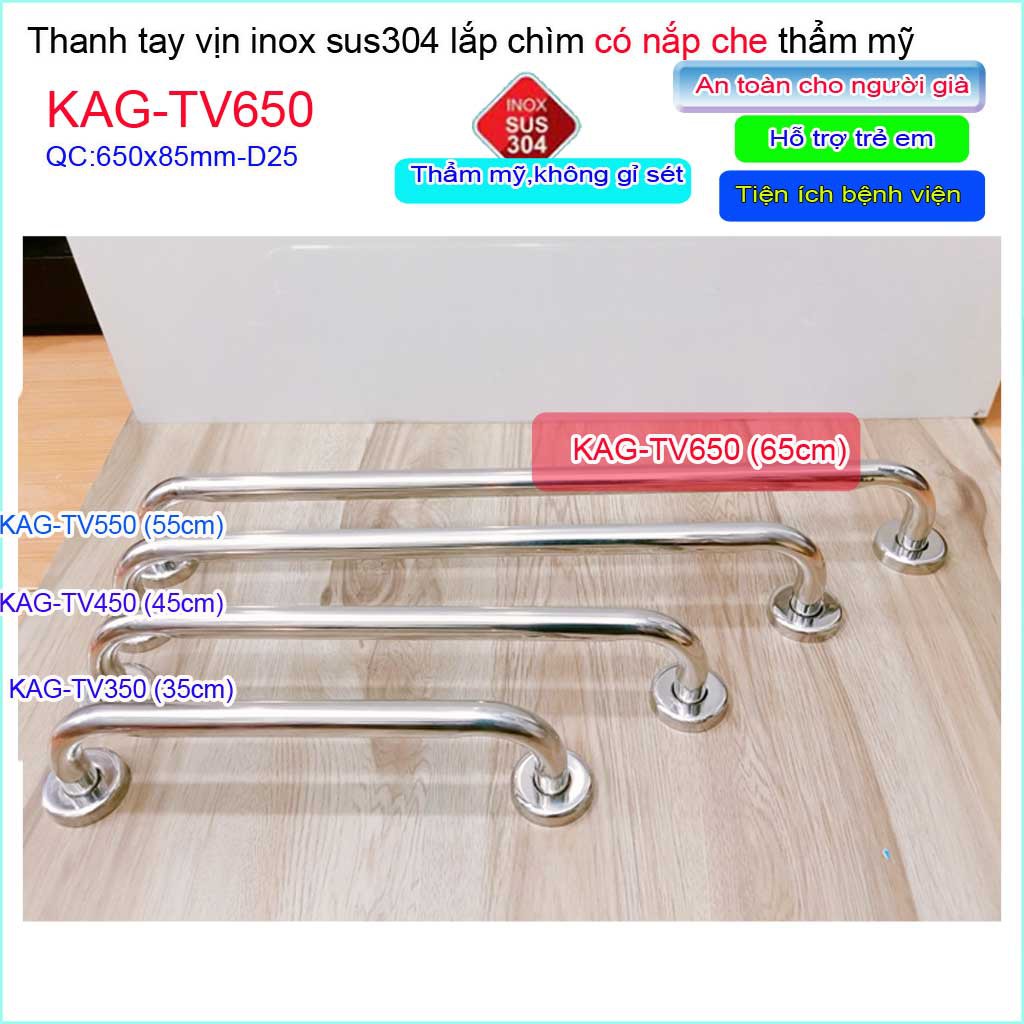 Thanh tay vịn nhà tắm Inox 304 KAG-TV650, tay vịn toilet người già- trẻ em 65cm SUS304 chắc chắn siêu bền