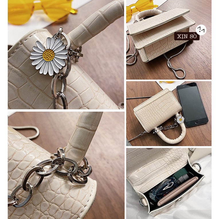 Túi Mini Nhỏ Đeo Chéo Phối Xích Hoa Cúc Xinh Xắn