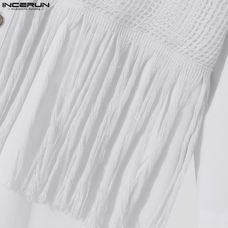 Áo sơ mi INCERUN tay lỡ dáng rộng phối nút gài thời trang cho nam