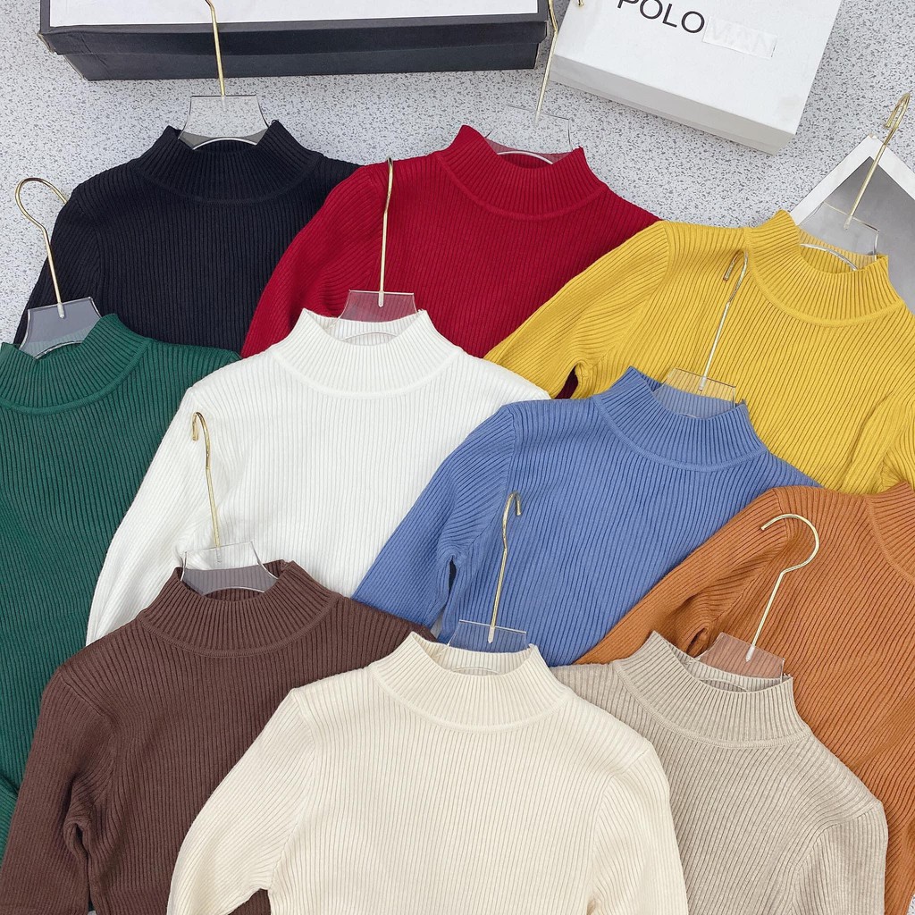 Áo body len tăm cổ 3 phân nữ - Thun tay dài dáng ôm, phông trơn sweater kiểu dáng hàn quốc SIÊU ĐẸP