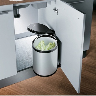 Thùng rác tròn âm tủ gắn cánh inox thông minh