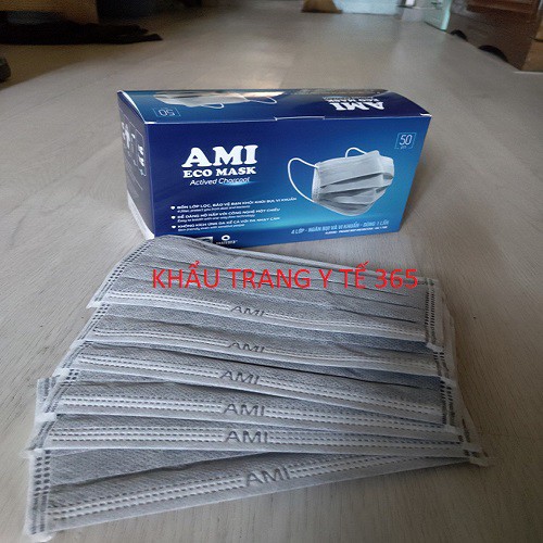 Hộp 50 chiếc Khẩu Trang Y Tế AMI Mầu Xám 4 lớp,Than Hoạt Tính Kháng Khuẩn (hộp 50 chiếc)1xám