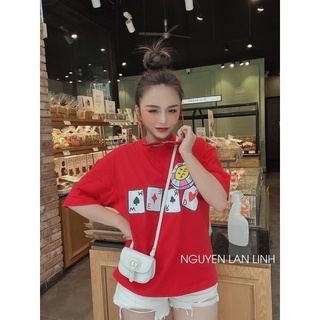 Áo phông quân bài đỏ form dài thụng