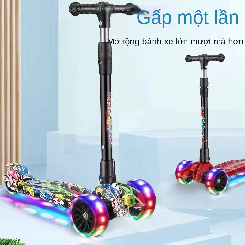 xe tay ga trẻ em Có nhạc nhấp nháy gấp 4 bánh cho bé trai và gái 2-12 tuổi. Đèn màu của thăng bằng thể nâng lê