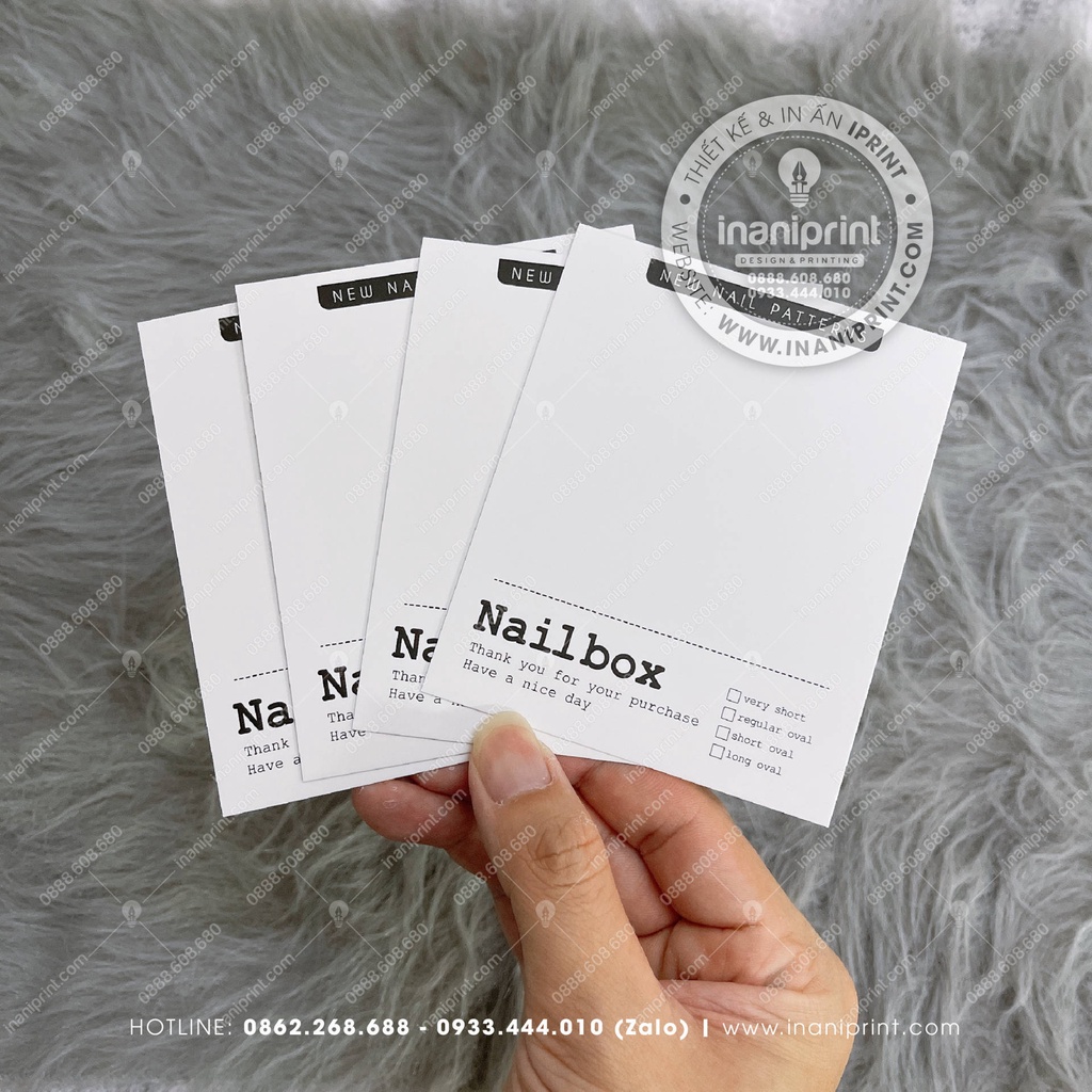 Bìa Nailbox - Thẻ Nail Box - Tag Gắn Móng Tay Giả Giá Rẻ - Size 9x11cm - Giấy C300 - Cán màng mờ 2 mặt