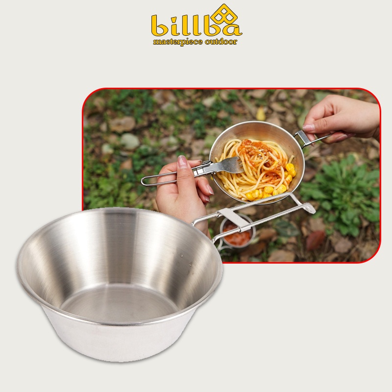 Chén/ Bát gấp gọn di động bát cơm siêu nhẹ inox 304, chén đi phượt. Bát inox 304 có tay cầm BB4253 - Billba outdoors