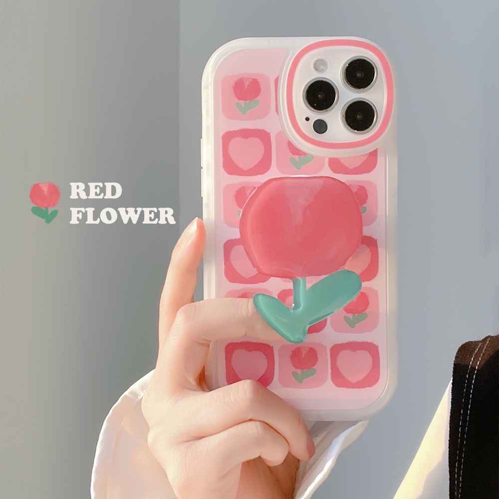 Ốp Điện Thoại Hình Hoa tulip Hồng Cho iphone 7 8 plus x xr xs 11 12 13 14 15 mini pro max se 2020 Giá Đỡ