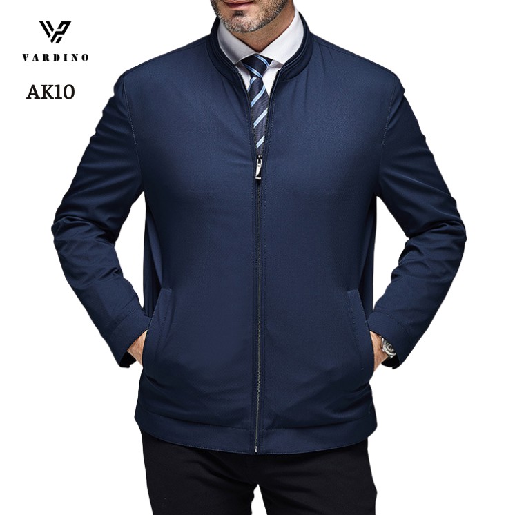 Áo khoác nam trung niên VARDINO cổ trụ công sở cao cấp 2 lớp vải nhẹ có 2 túi trong dáng suông và séc chống kẹt AK10