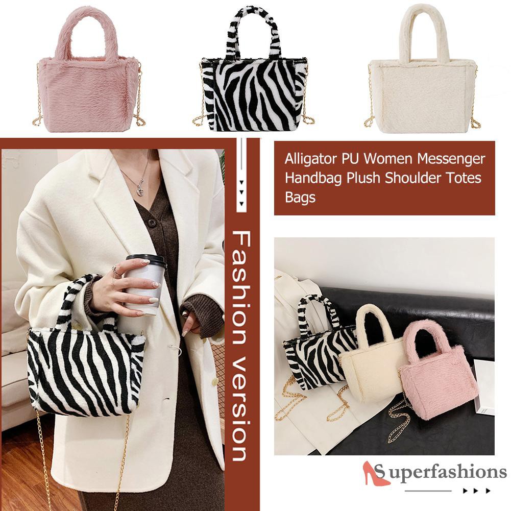 【Hot Sale】Autumn Shoulder Handbag Zebra Pattern Plush Women Chain Messenger Bag Totes