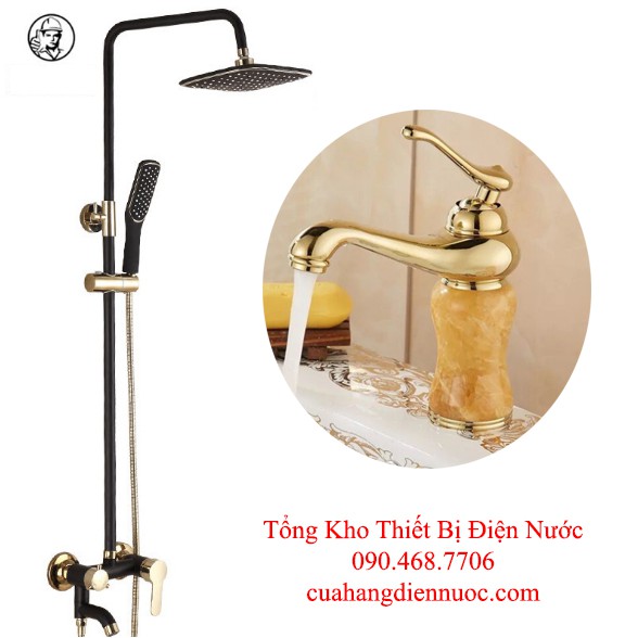 Combo bộ sen cây tắm kèm vòi chậu lavabo vàng đen cao cấp SC07-SNL23