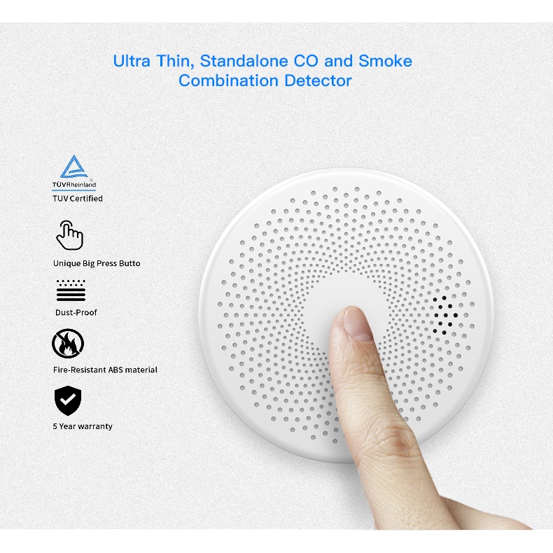 Cảm biến khói kết hợp với cảm biến khí CO Kết nối Wifi qua app Tuya/ Smartlife đạt tiêu chuẩn EN14604 và EN50291:2010