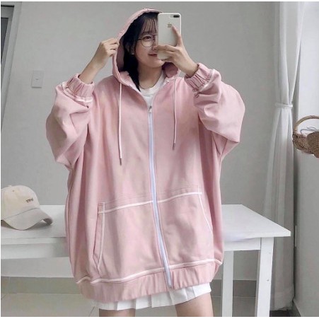 Áo Hoodie Chất Nỉ Bông Viền Trơn Ulzzang -  Áo Khoác Hoodie Kéo Khóa Oversize 3 Màu AK005 | BigBuy360 - bigbuy360.vn