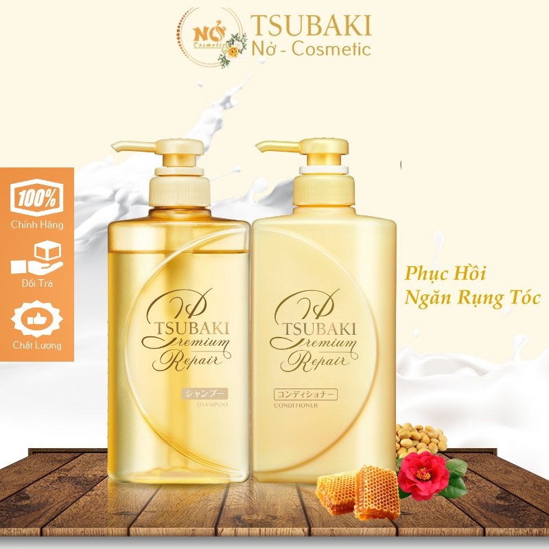 Combo Dầu Gội Xả - Dầu Gội Tsubaki vàng Phục hồi ngăn rụng tóc Premium Repair 490ml/chai Nở cosmetic