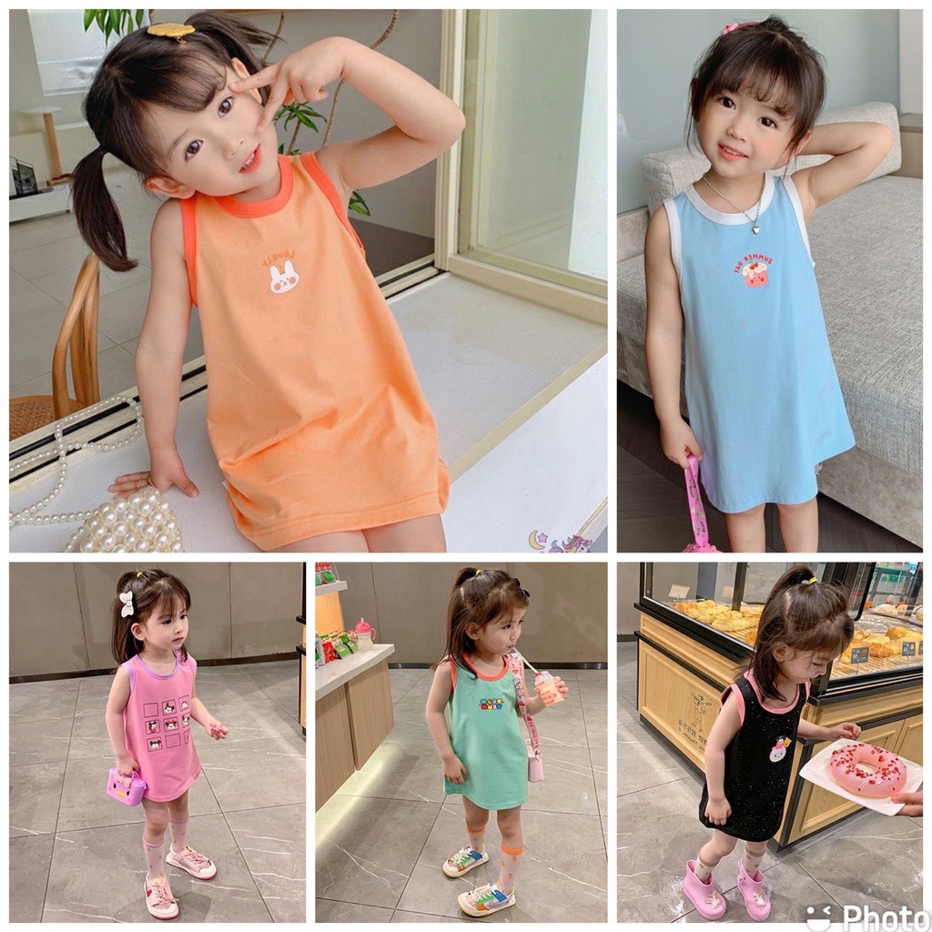 Váy bé gái đầm bé gái mẫu ba lỗ sát nách dễ thương chất thun cotton siêu mát, thấm hút mồ hôi tốt