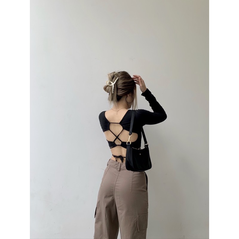 Áo KIMMIE TOP Croptop dài tay đan dây lưng