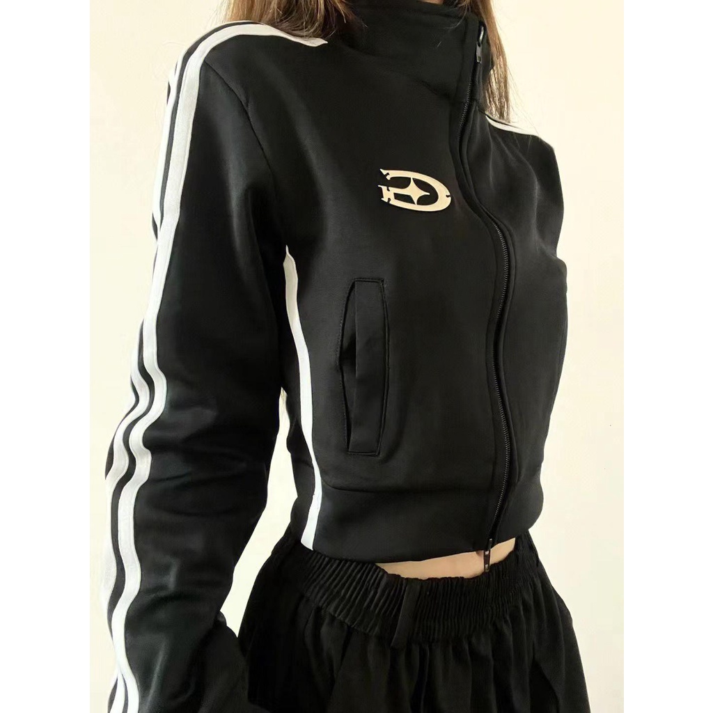 Áo Thun Tay Dài Cổ Đứng Họa Tiết Sọc Ngang Thời Trang Dành Cho Nữ