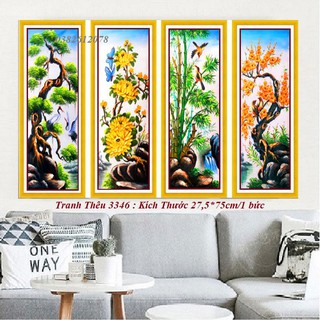 ❤FLASH SALE❤ Tranh Thêu Chữ Thập Tứ Quý Xuân Hạ Thu Đông