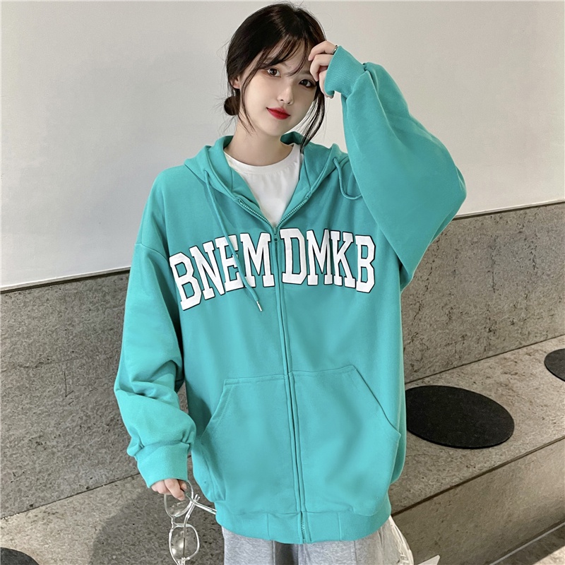 SUXI Áo Khoác Nữ Tay Dài Có Nón In Chữ Thời Trang