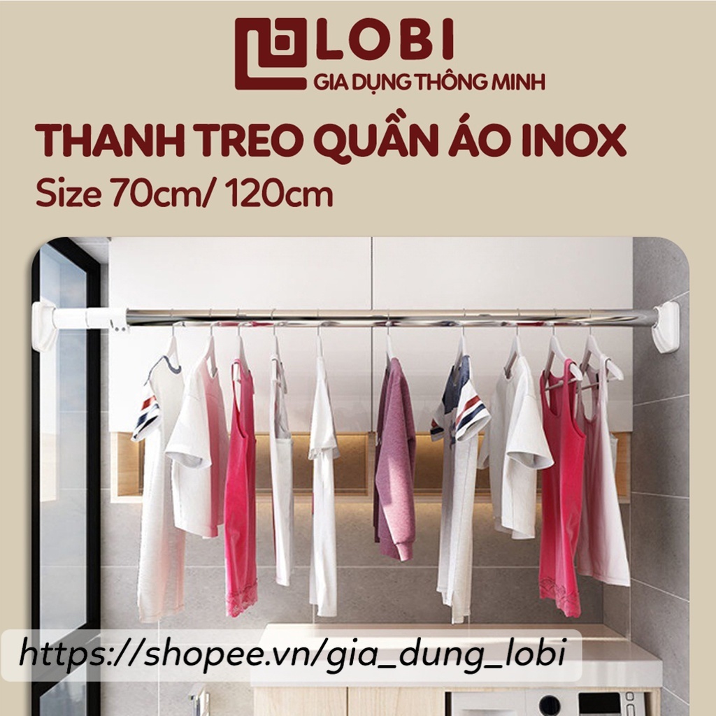 Thanh treo quần áo gắn tường không cần khoan thanh inox treo tủ quần áo rèm cửa size 70/120cm, 90/160cm