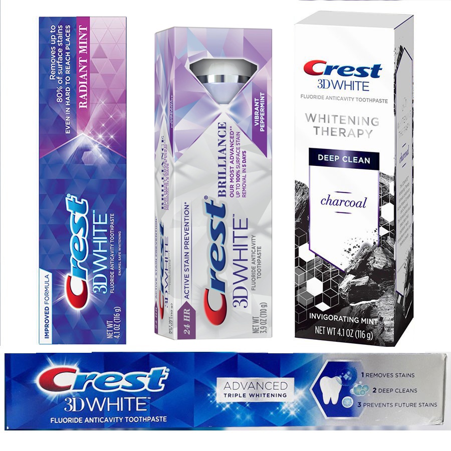 Kem đánh răng Crest 3D White Mỹ (Radian mint, Brilliance, Advanced Whitening, Whitening Therapy)