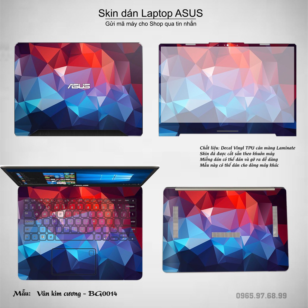 Skin dán Laptop Asus in hình Vân kim cương (inbox mã máy cho Shop)